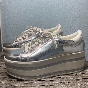 Call it Spring silver white high platform sneakers